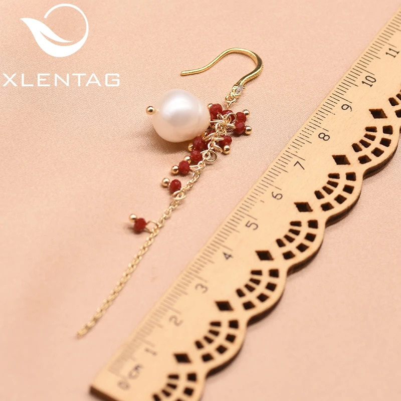 XlentAg натуральный пресноводный белый жемчуг длинные серьги для женщин девушек роскошный минималистичный милый корейский аксессуары Orecchini GE0855