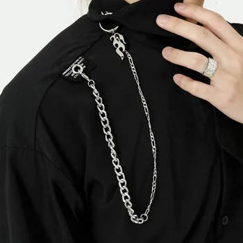 

Men New Long Sleeve Casual Chain Pendant Shirt Male Japan Korea Streetwear Fashion Hip Hop Black White Shirt
