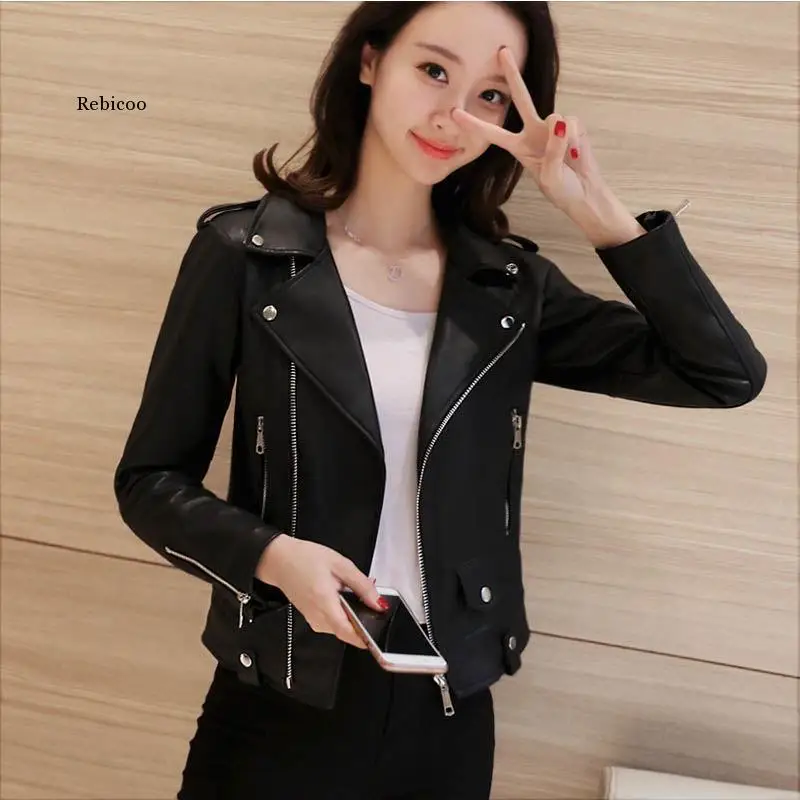 

New Autumn Women Pu Leather Jacket Woman Zipper Short Coat Female Black Punk Bomber Faux Leather Outwear for Women