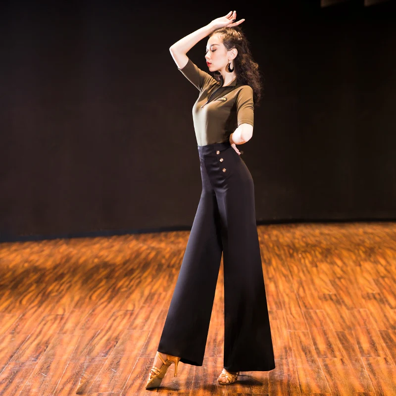 New Style Ballroom Pants Modern Women'S National Standard Trousers Straight Barrel High Waist Ballroom Dress Trousers BL2724