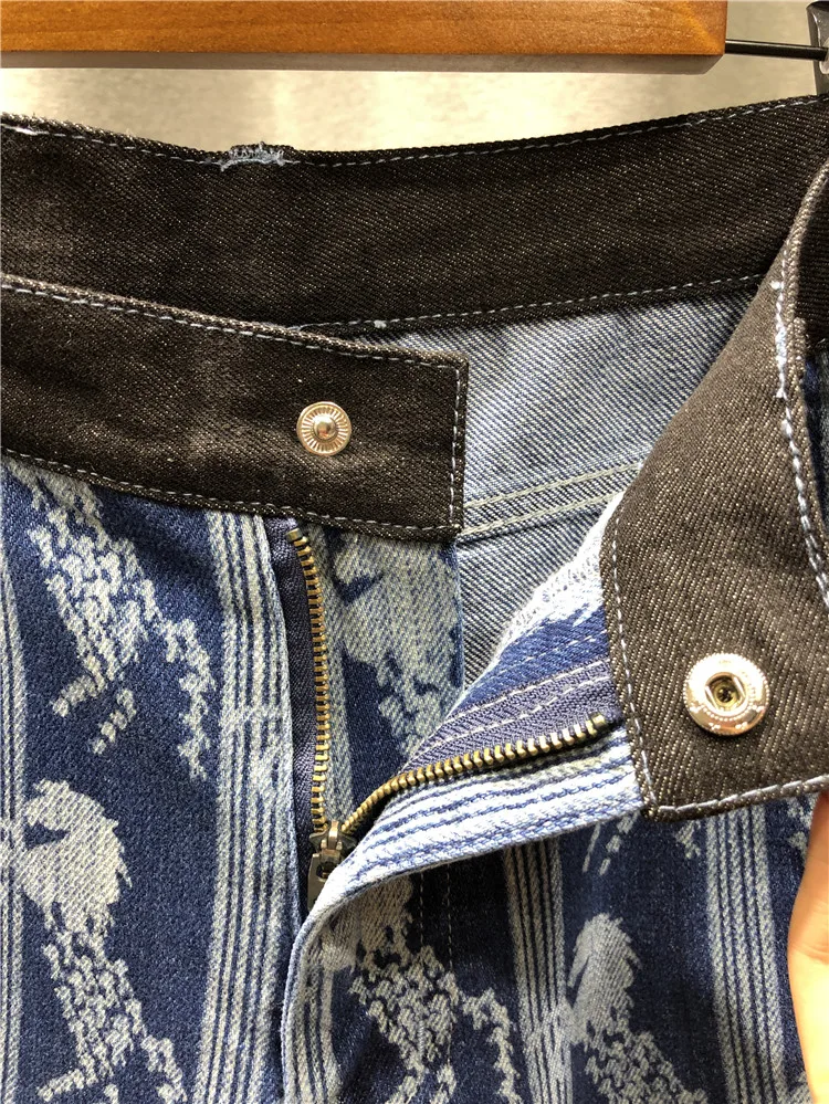 Autumn New Fashion Temperament Printing Design women Jeans Cotton Tall Waist Straight Loose Nine Minutes Of Jeans Woman 2020