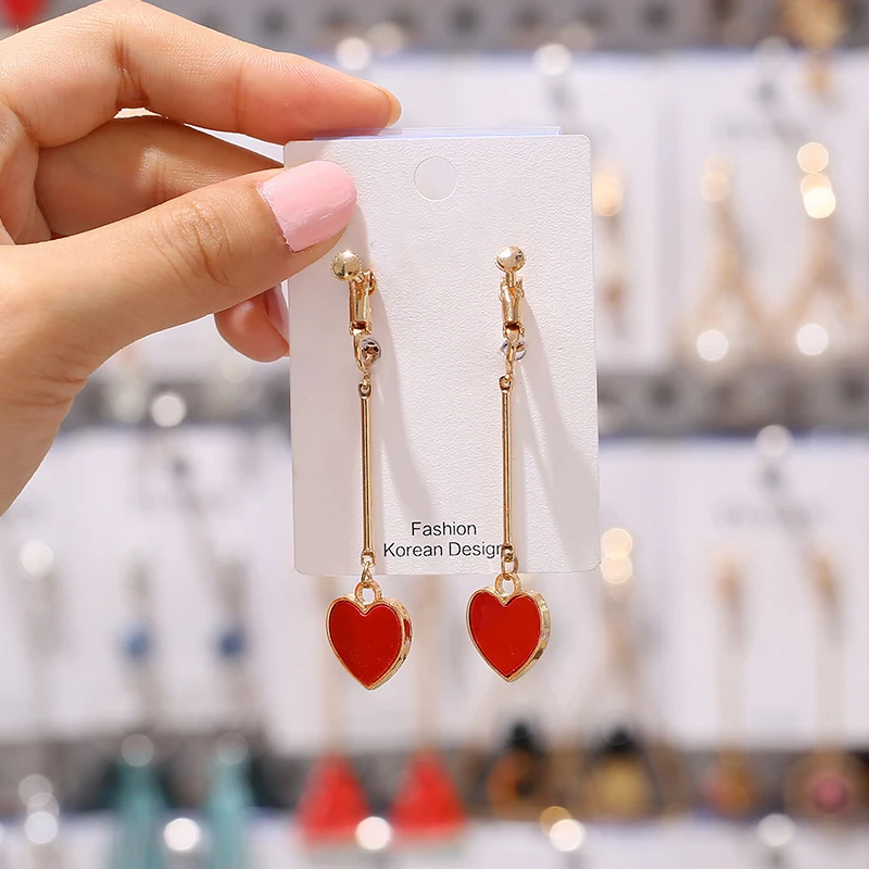 Hot Sale Korean Style Clip on Earrings Geometric Long Ear Clips for Fashion Girl Student Party Prom No Pierced Earring Gift