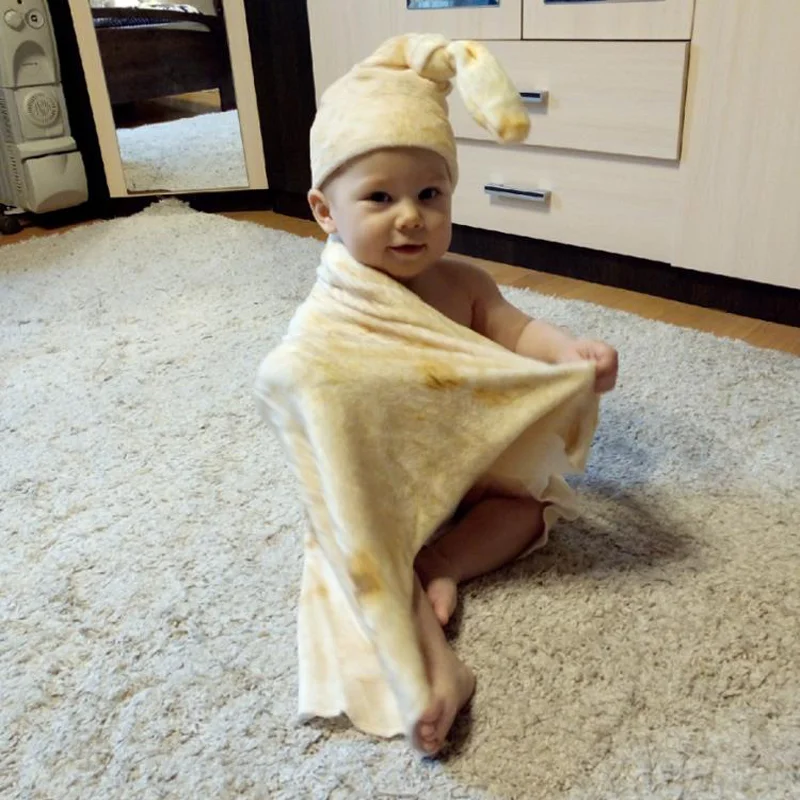 JUKPOP Unique Burrito Baby Blanket Flour Tortilla Swaddle Blanket Sleeping Swaddle Wrap Hat