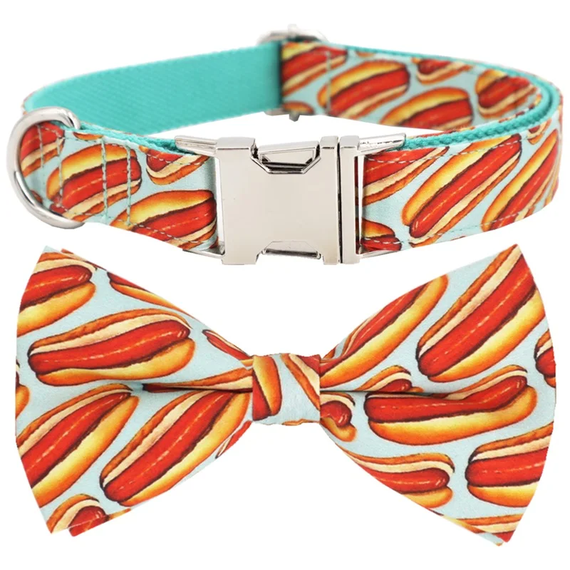 collar bow Еда, хот-дог ошейник для собак галстук-бабочка с металлической пряжкой большие и маленькие собаки и кошки аксессуары для ошейника питомца - Цвет: collar bow