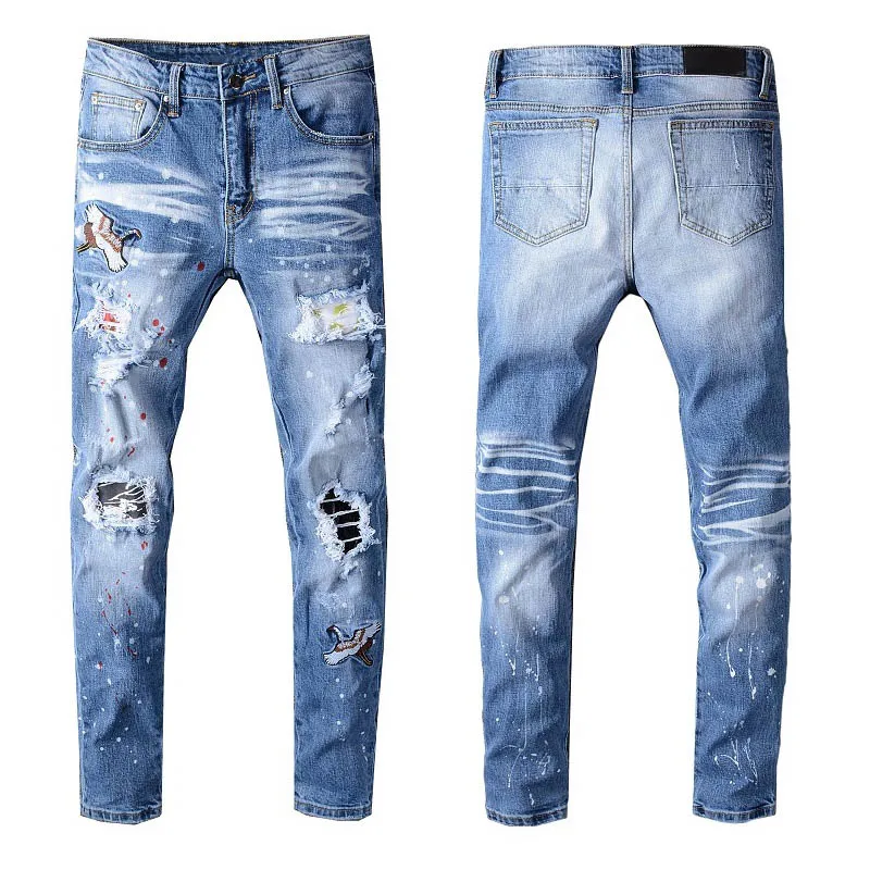 Мужские Эластичные Обтягивающие джинсы с вышивкой краном
