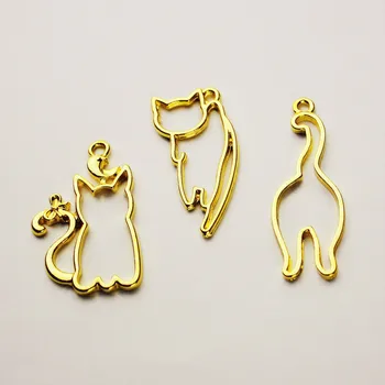 

Scruff a Cat Open Bezel Charm Kawaii Kitty Deco Frame for UV Resin Filling Pet Jewelry DIY Setting Golden Cabochon Setting