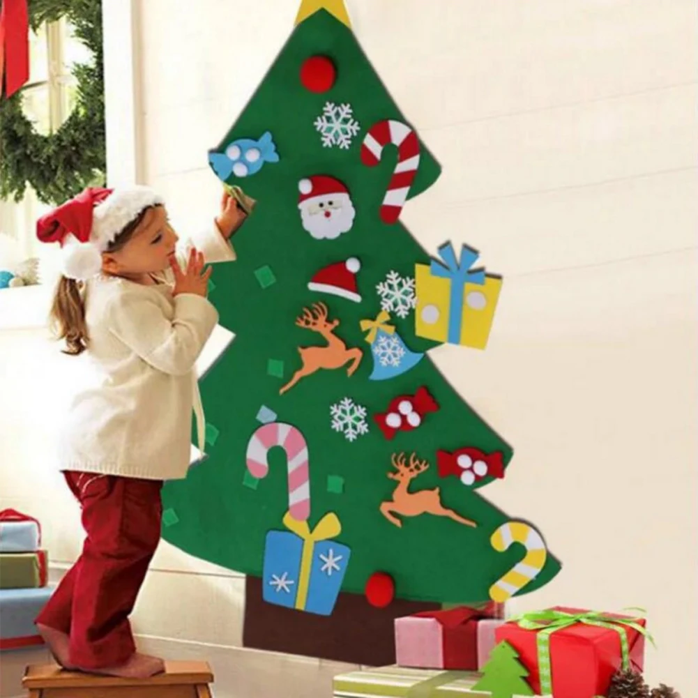 Handmade DIY Felt Christmas Tree New Year Gifts Kids Toys Artificial Tree Wall Hanging Ornaments Christmas Decoration for H