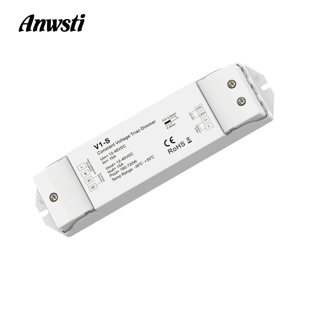 

Triac Dimmer 12V 24V 36V 48V DC Constant Voltage AC40V-220V Push Dimming for S1-B KS RF LED Strip Light CV Triac LED Dimmer V1-S