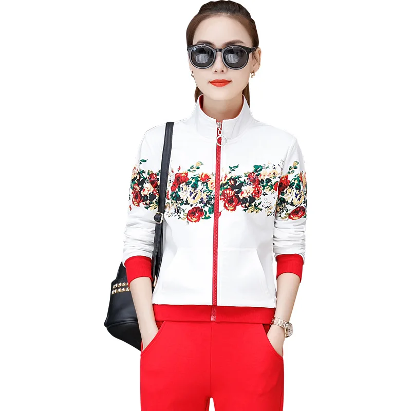 

Plus Size M-4XL Tracksuit Two Piece Sets Outfits Women Long Sleeve Top and Pants Suit Autumn Floral Print Sportswear Women's Set