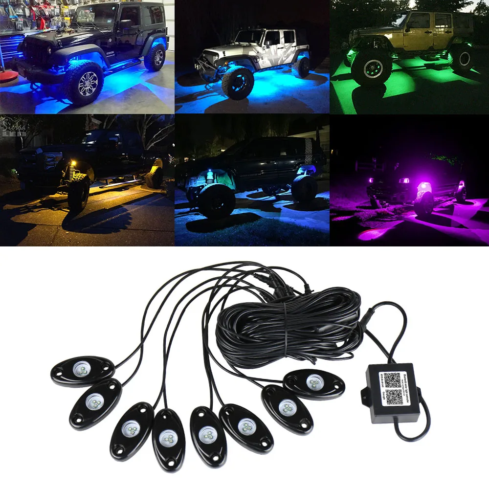 

KKMOON 4pcs 12V RGB LED Rock Lights Wireless Controlled Music Flashing IP67 Waterproof for Jeep Off Road SUV Truck