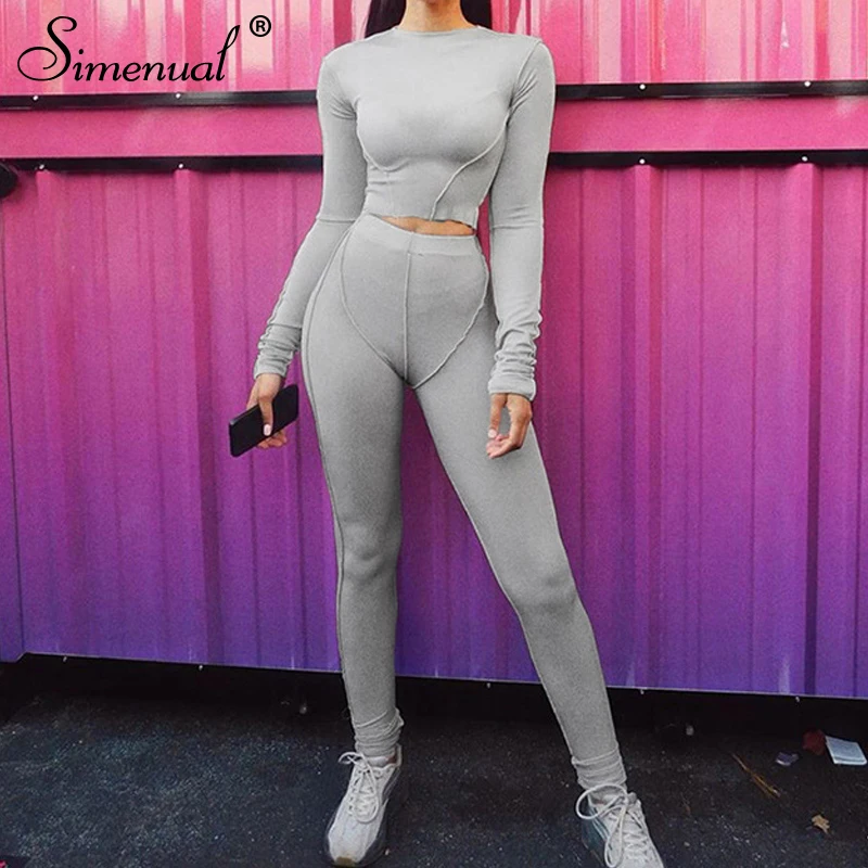 Simenual Sporty Workout Active Wear Casual Matching Sets Women Long Sleeve Skinny Bodycon Striped Tracksuit Top And Leggings Set Simenual Sporty Workout Active Wear Casual Matching Sets Women Long Sleeve Skinny Bodycon Striped Tracksuit Top And Leggings Set