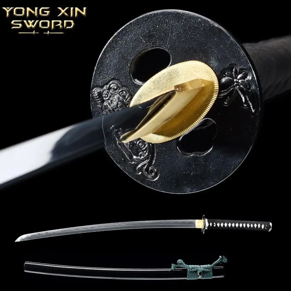 

Home Decoration T10 clay burned edge Japan Katana Sword Handmade Alloy fittings black scabbard Beautiful samurai sword Combat p