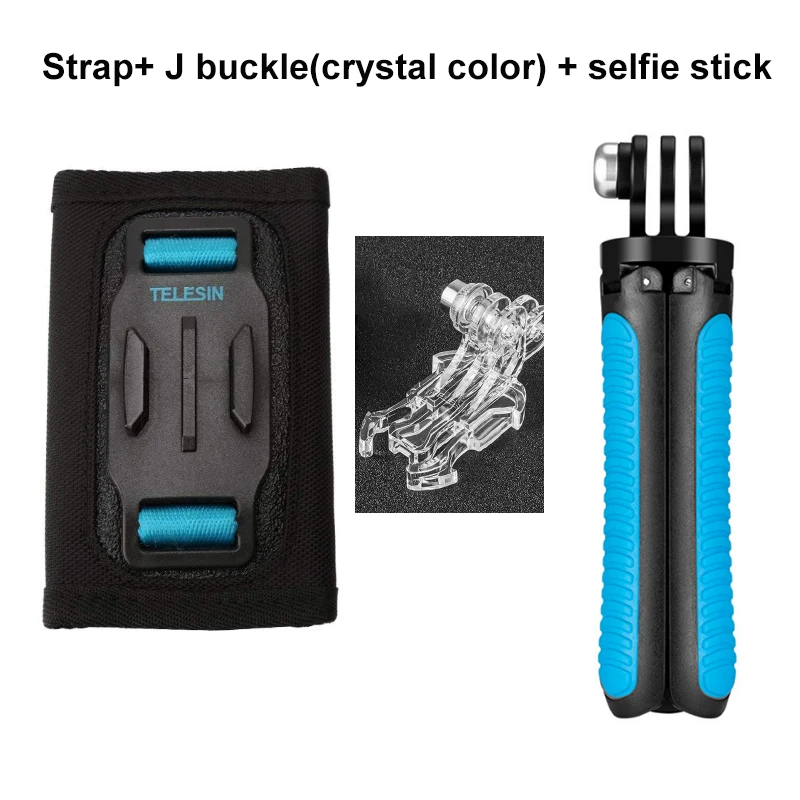 Телесин рюкзак плечевой ремень doulbe headed J hook+ мини селфи палка для GoPro Hero 8 7 6 5 4 Осмо Экшн камеры аксессуары - Цвет: selfie stick kit 2