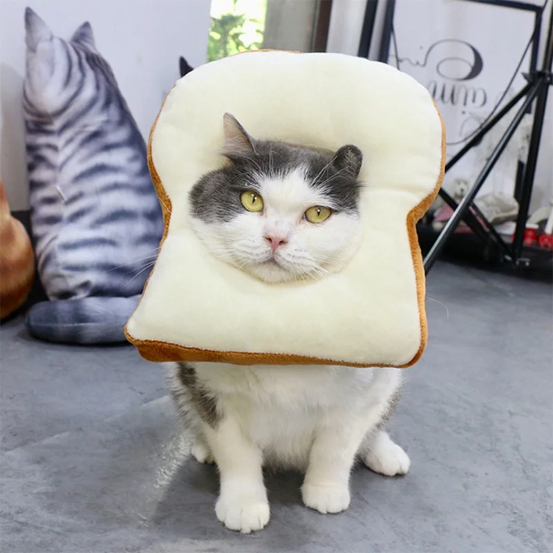 

Soft Cotton Pet Elizabethan Collar Toast Shaped Dog Cat Adjustable Wound Healing E-Collar Prevent Bite Neck Ring For Pets