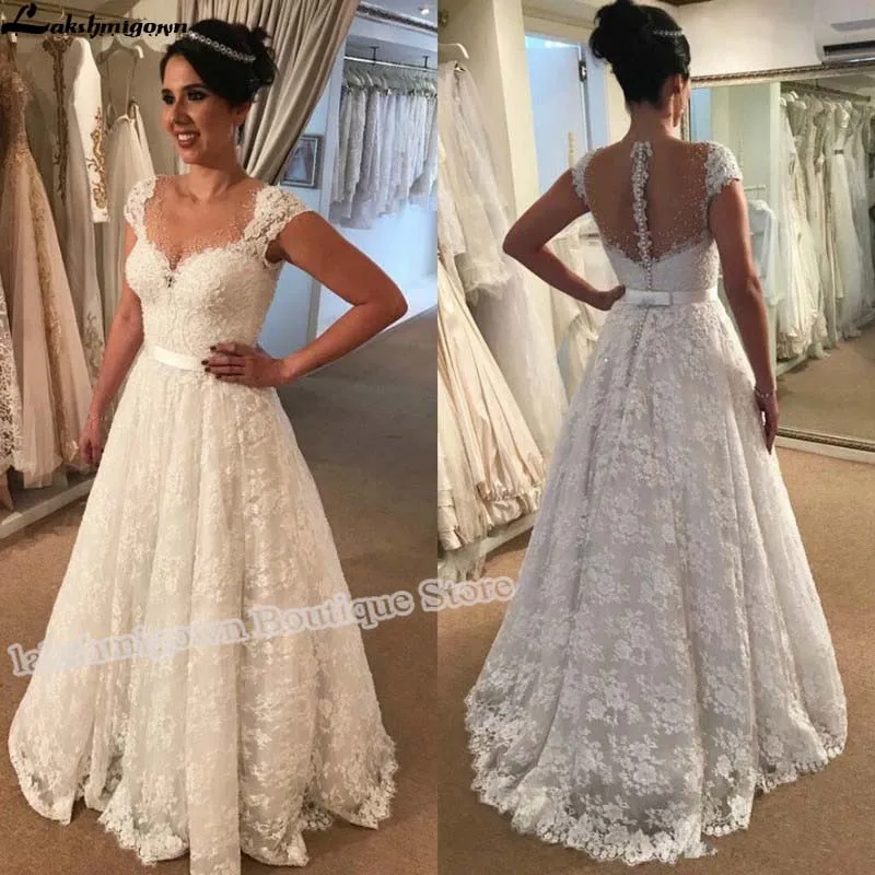 Vestido De Noiva милое кружевное ТРАПЕЦИЕВИДНОЕ свадебное платье с рукавом-крылышком и бисером винтажное свадебное платье размера плюс свадебные платья