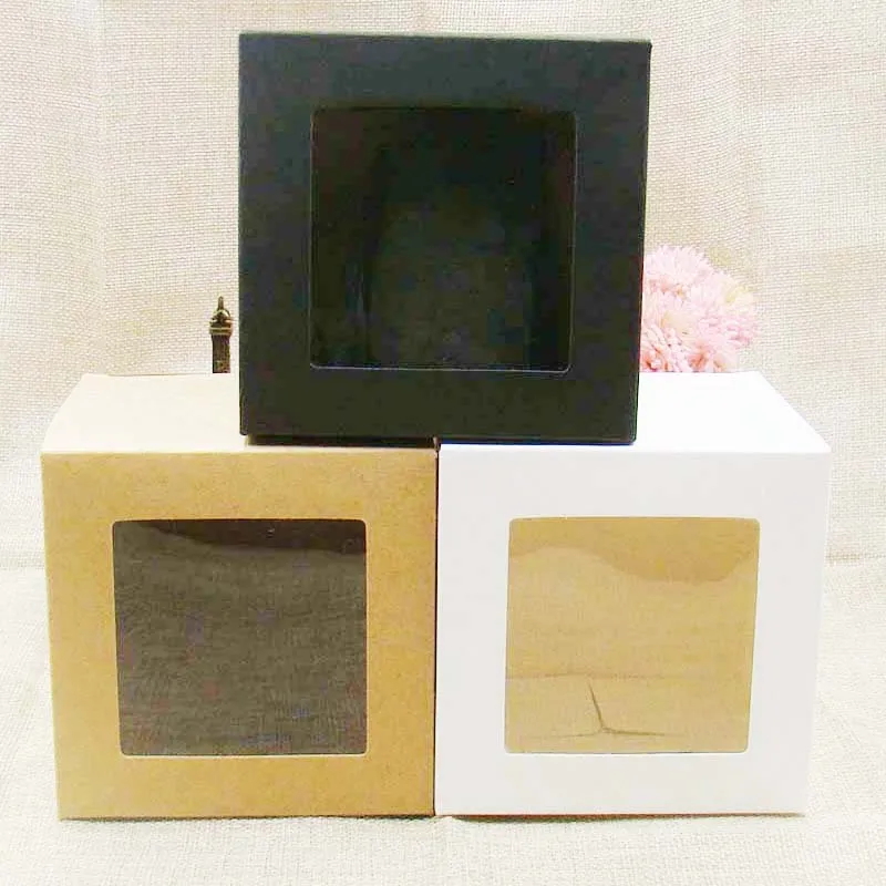 

10 pcs new ZerongE jewelry kraft/black white Paper window packing Box Gift box 7*7*7cm for Candy /cookie/cupcake display Boxes