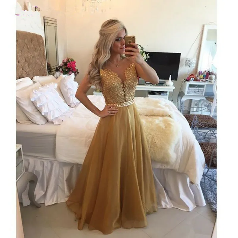 Vestido de festa, платье с жемчугом, маскарадное, золотое, прозрачное сзади, с аппликацией, шифоновое платье для выпускного вечера, платье для матери невесты