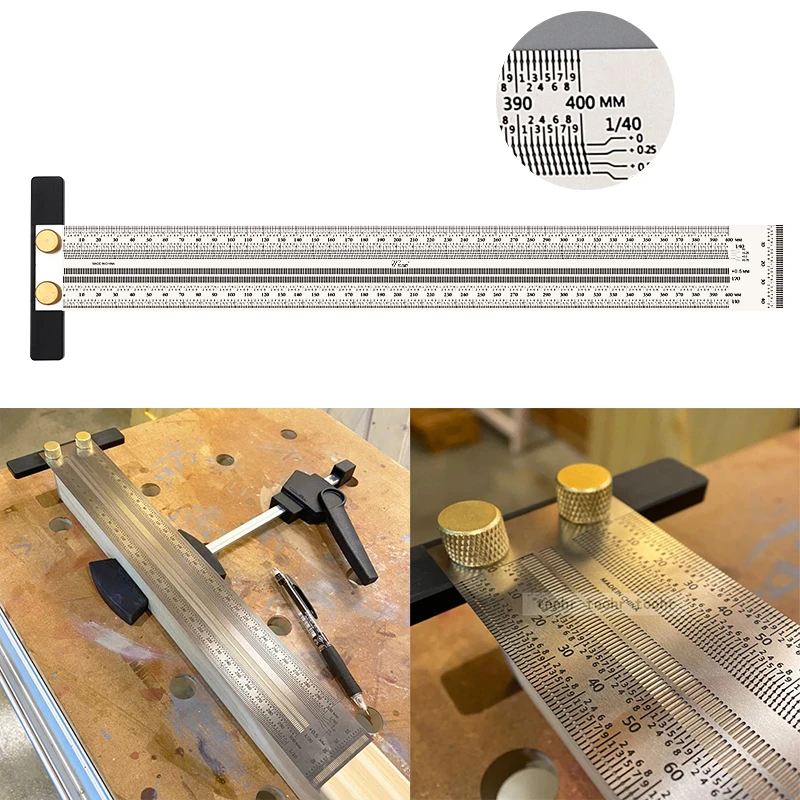 

Woodworking Scribe ruler High-precision Scale Ruler Marking Line steel ruler Type Hole Ruler Measuring Gauging Carpenter Tools
