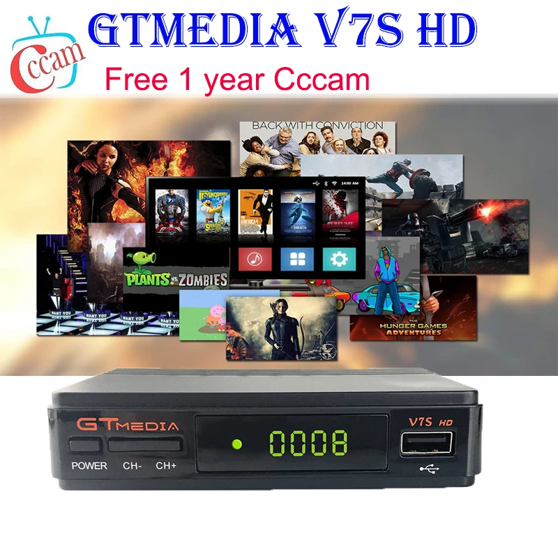 Gtmedia v7s HD Satellite receiver DVB-S2 1080P support Spain portugal cccam free satellite tv decoder with USB WiFi Freesat V7s