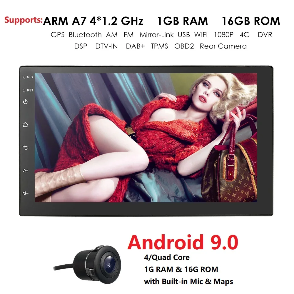 2 Din Android 9,0 gps навигация автомобильный Радио " 1024*600 Универсальный плеер Wifi RDS Bluetooth Зеркало Ссылка камера+ карта IGO