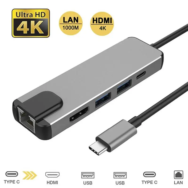 USBC к HDMI 2 USB 3 0 5Gbs SD TF слот для карт 4K 30Hz 1080P видео выход Type C 1 концентратор адаптер