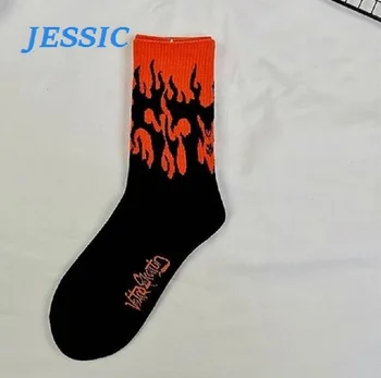 

JESSIC Fashion Harajuku Street Hip Hop Socks Unisex Funny Men Socks Happy Skateboard Flame Women Socks Hipster Sock