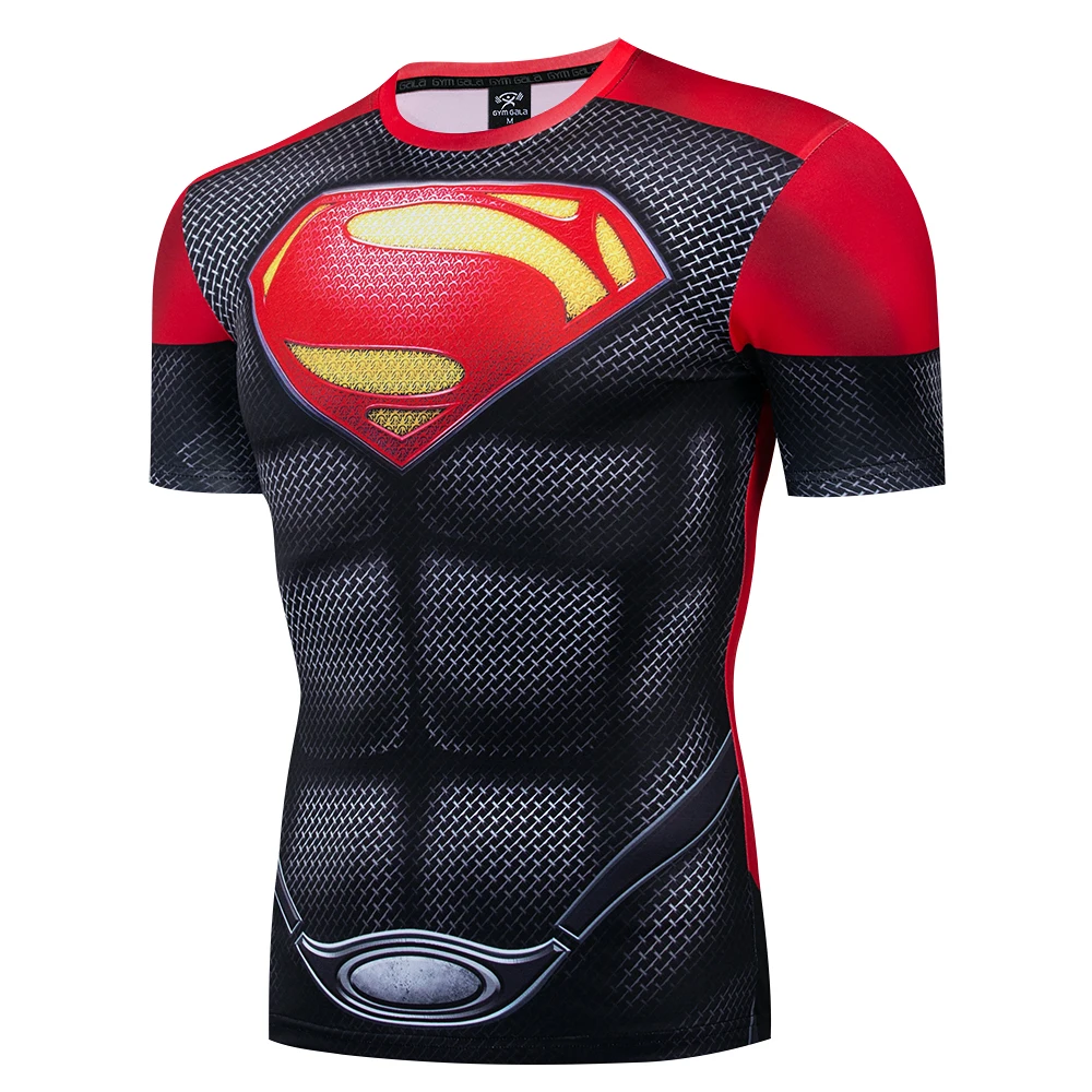 

Red superman Hulk 3D Men T Shirt Sporty Tee Captain America Superman tshirt Men Fitness Compression Shirt short sleeve