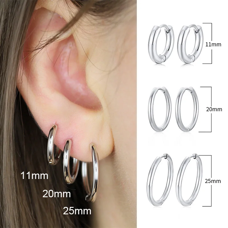 Women's Minimalist Small Hoop Earrings Stainless Steel Round Circle Ear Clip Girls Jewelry Anti-allergy Punk Piercing Accessory |