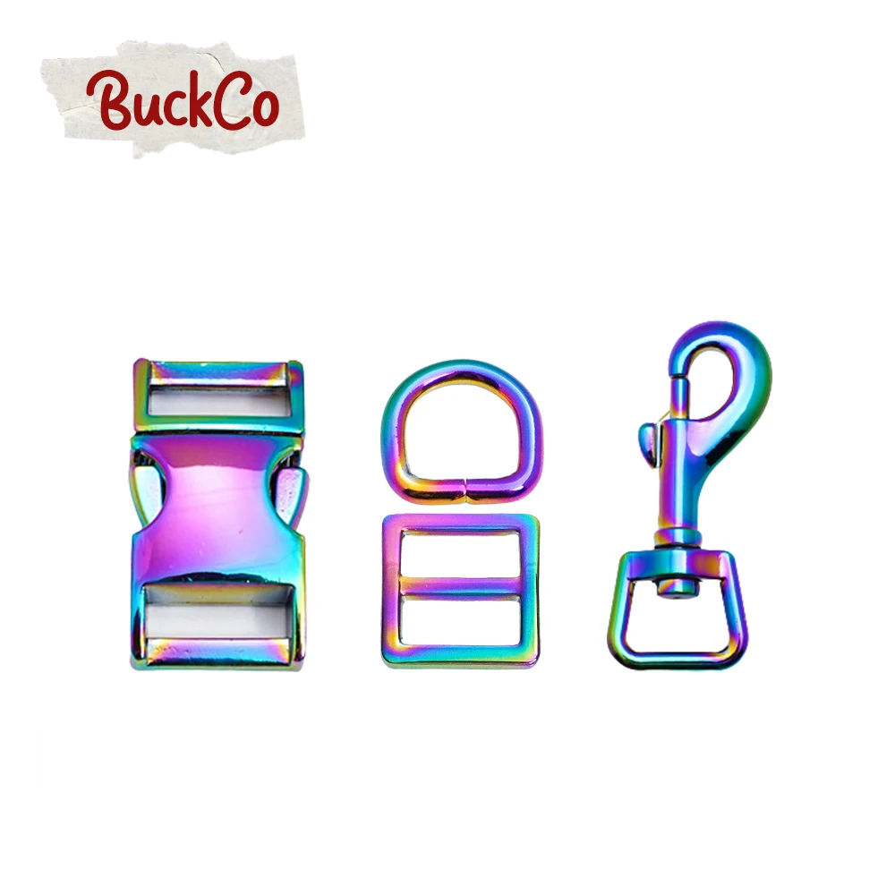 

10pcs/lo(metal buckle+adjust buckle+D ring+metal dog clasp) for backpack dog collar DIY accessory 8 Colours 15mm to 30mm 4 sizes