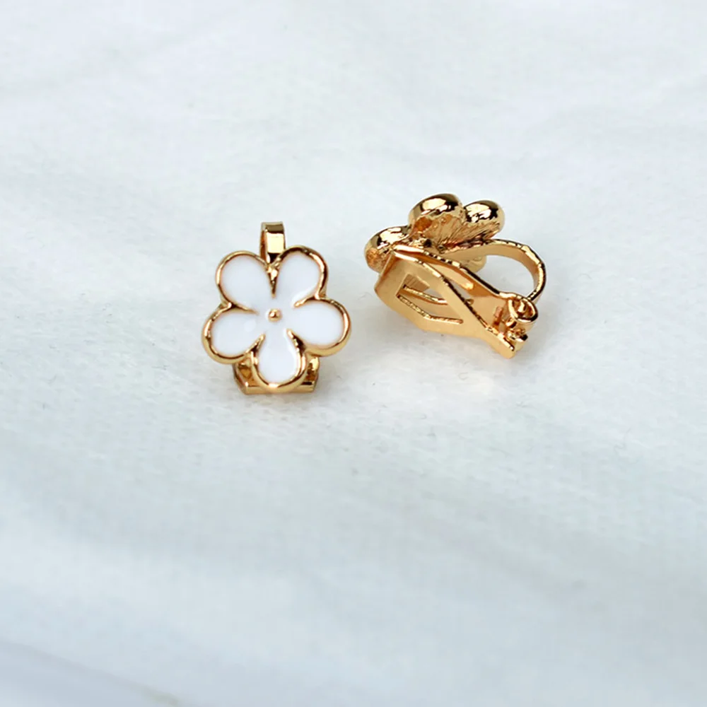 Ear Clip Earrings Clip Earrings Women Jewelry Gold Color Enamel Flower Clip Earrings Without Piercing