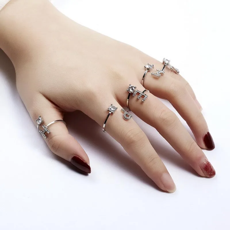 HI MAN Pav&eacute; CZ Adjustable 26 Initial Letter Ring For Women Jewelry Friendship Gift finger ring,adjustable rings