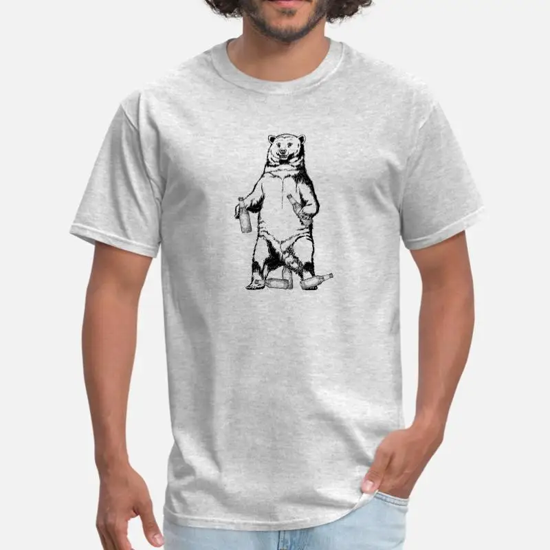Custom Craft Beer Beer Drinking Bear Bear Lover Tee Shirt For Mens Girl Boys Black Fashion T Shirt Short Sleeve Clothes Top Tee - Цвет: Men-Gray