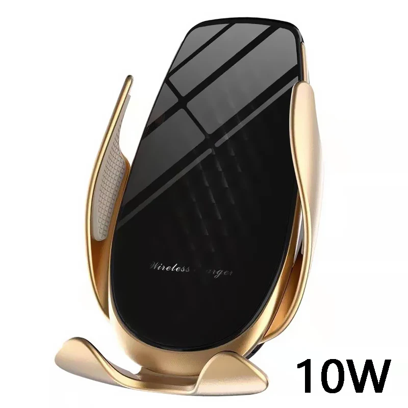 Gold 10W QI Беспроводное Автомобильное зарядное устройство 15 Вт автоматический держатель телефона с громкой связью инфракрасное крепление датчика автомобильное индукционное зарядное устройство для iphone 11 XS huawei - Цвет: Gold 10W