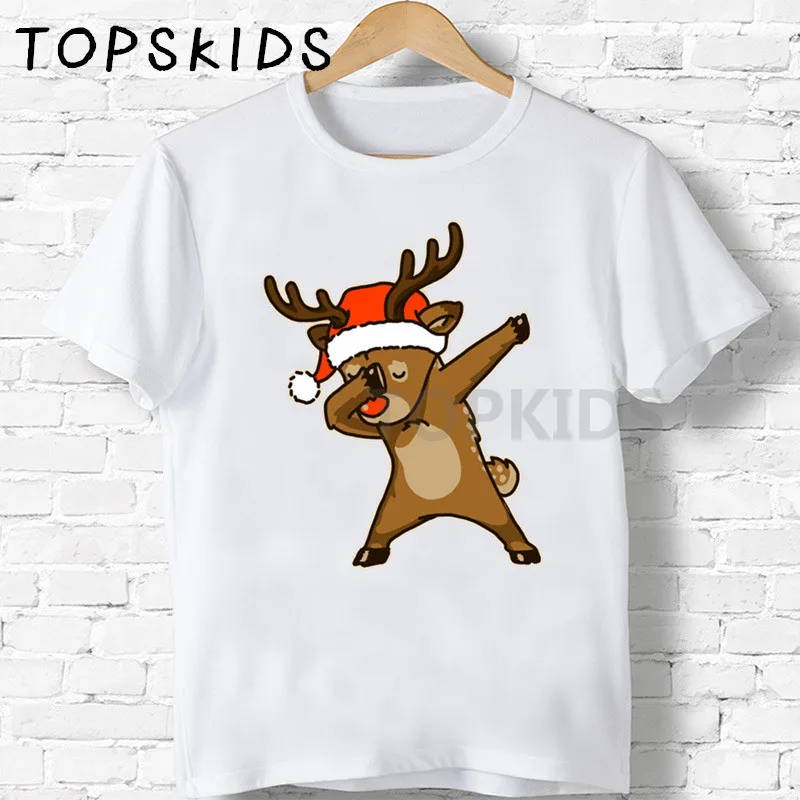 Детские Рождественские футболки с принтом единорога/кота/мопса/панды, забавные детские топы для мальчиков и девочек, детская футболка, HKP5242