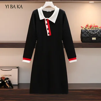 

plus size sweater dress women vestido elegant vintage button patchwork kint autumn winter dress casual mini short dresses