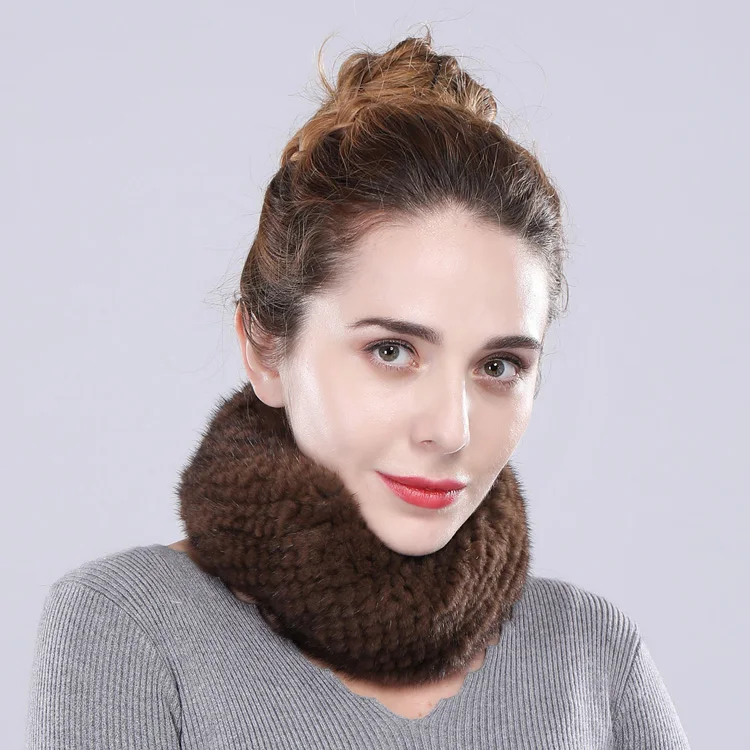 Настоящее Норковое меховое оголовье Snood Женское зимнее теплое кольцо шарф шейный платок ручной работы эластичное плотное плетение пушистое мягкое 20 цветов