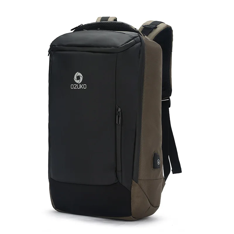 Army Green OZUKO, мужской рюкзак, 17 дюймов, рюкзак для ноутбука, зарядка через usb, бизнес стиль, повседневные Рюкзаки, водонепроницаемая дорожная сумка, большая сумка, Mochila - Цвет: Army Green