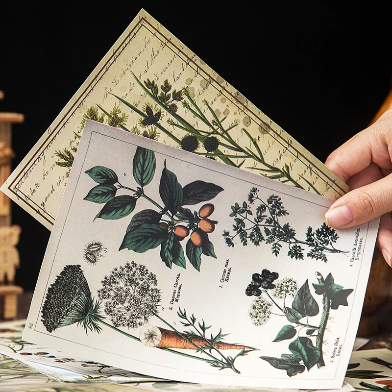 20Pcs Retro Plant Flowers illustrated Material Background Paper Junk Journal Planner Craft Scrapbooking Decorative |