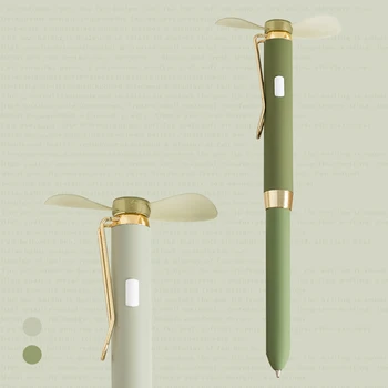 

Multifunctional portable mini fan pen Japanese retro style signature pen black ballpoint pen learning office supplies