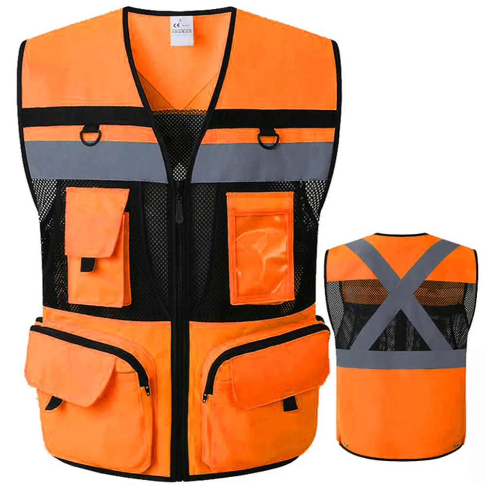 9 Pockets Motorcycle Orange Summer Mesh Vest Reflective Safety Vest High Visibility Night Warning Safety Coat Car reflective safety vest reflective safety jacket