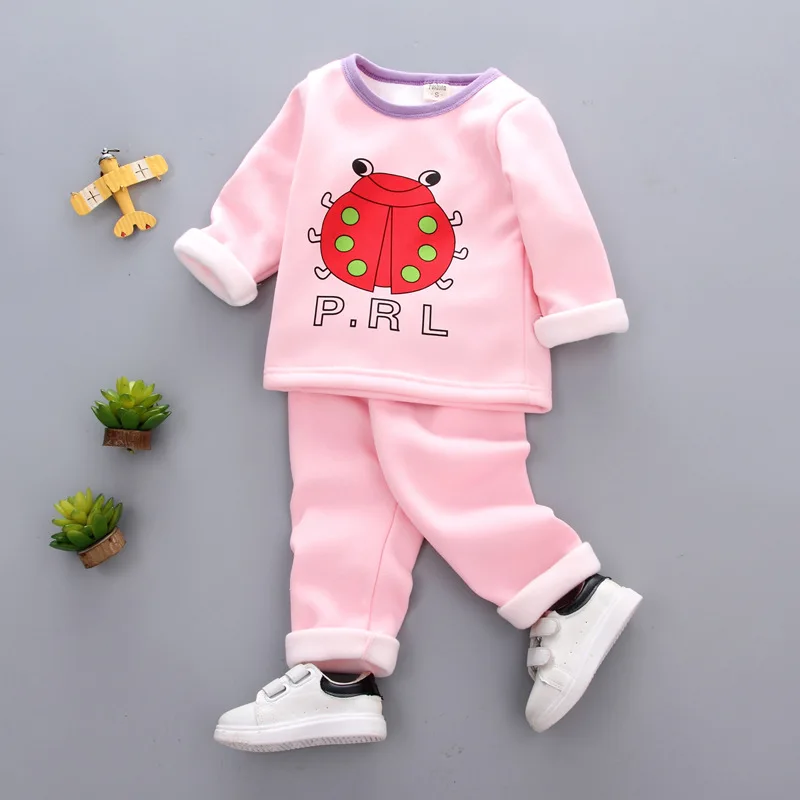 Pink Одежда для маленьких девочек одежда для маленьких мальчиков комплект из двух предметов, новая теплая хлопковая одежда Пижама с рисунком спортивный костюм для малышей - Цвет: Pink