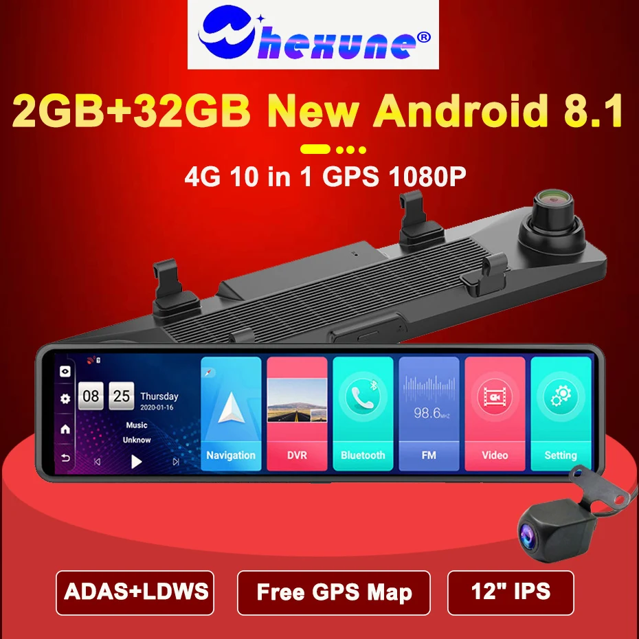 WHEXUNE 12 дюймов Автомобильный видеорегистратор зеркало заднего вида 4G Android 8,1 видеорегистратор GPS навигация ADAS Full HD 1080P Автомобильный видеорегистратор DVR|Видеорегистраторы| | АлиЭкспресс