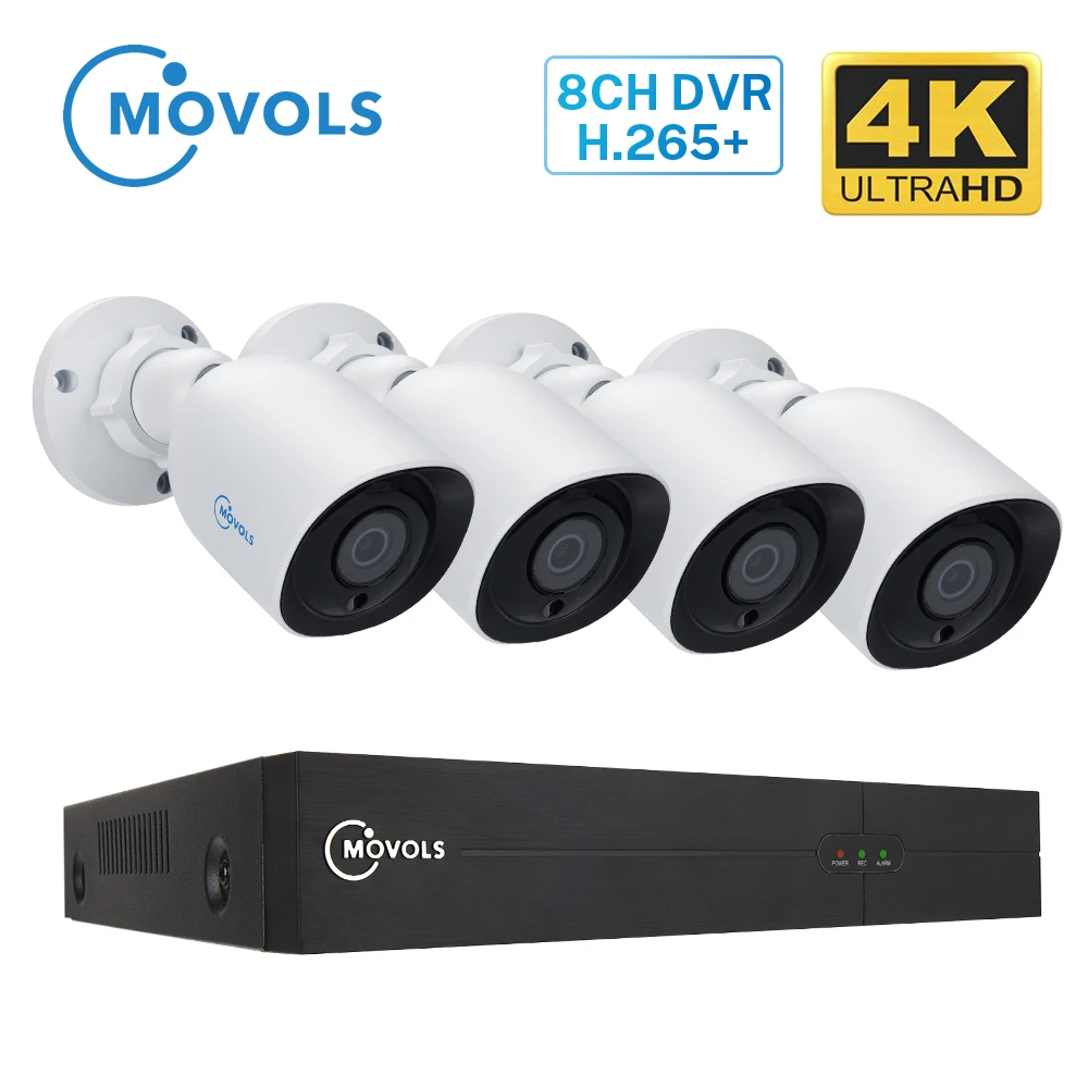 MOVOLS 8CH 4K Ultra HD система видеонаблюдения H.265 DVR CCTV Kit 4 шт. 8MP наружная Водонепроницаемая CCTV Камера