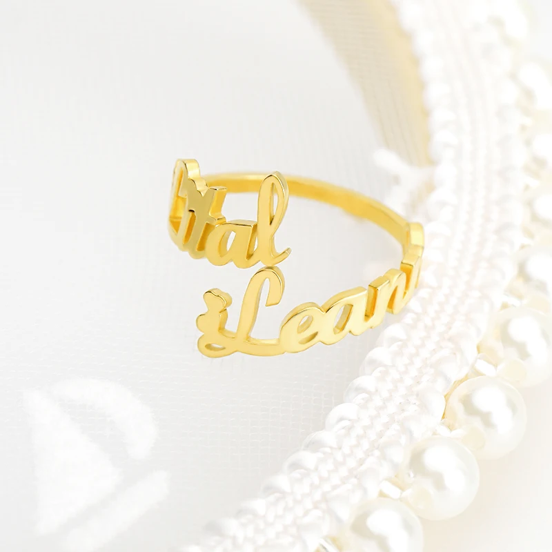Two name ring Персонализированное кольцо с надписью «Love Heart» и надписью «Anillos», ювелирные изделия на заказ, пара колец, розовое золото, серебро, нержавеющая сталь, BFF кольца для женщин - Цвет основного камня: Two name ring