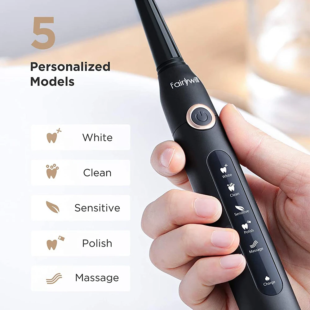 Fairywill Sonic Electric Toothbrushes for Adults Kids 5 Modes Smart Timer Rechargeable Whitening Toothbrush with 10 Brush Heads Fairywill Sonic Electric Toothbrushes for Adults Kids 5 Modes Smart Timer Rechargeable Whitening Toothbrush with 10 Brush Heads