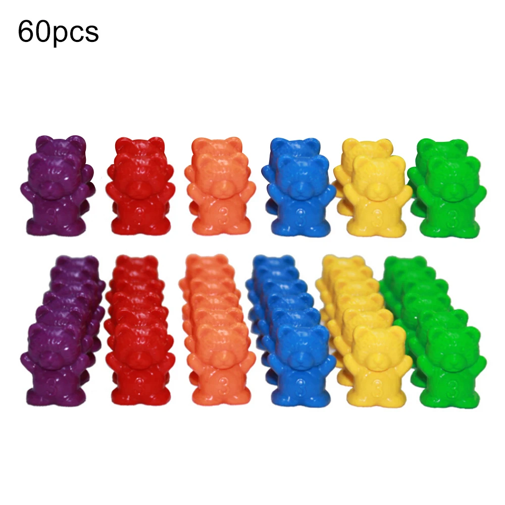 60pcs Bear Shape Weight with Scale Mark Science Education Toy Professional Kindergarten Experiment Math Color Teaching Aid