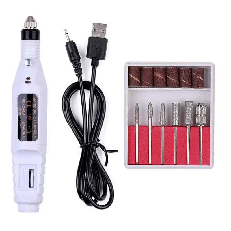 Professional Electric Nail Drill Machine Set Nail Art Polish Drill Pen Pedicure Nail Manicure Machine File Nail Art Tools Kit - Color: White
