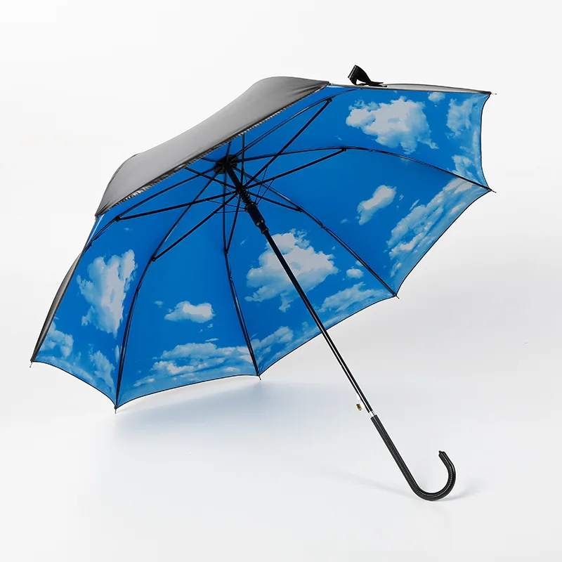 

Ultra Large Curved Handle Long Umbrella Double Straight Umbrella Blue Sky And White Clouds Star Strawberry Outdoor Vinyl Parasol