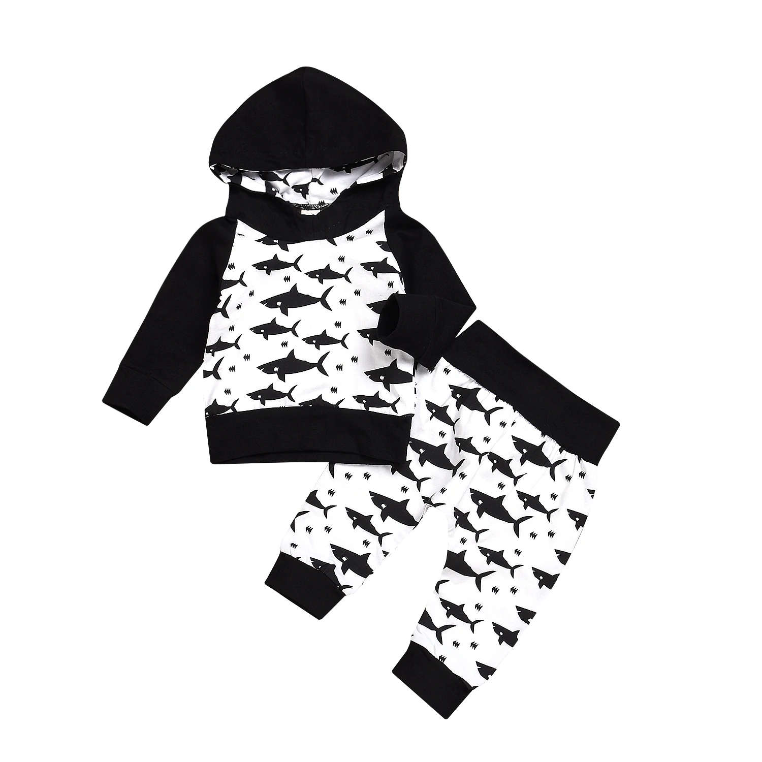 Emmababy Милая Одежда для новорожденных мальчиков с изображением рыбки и животных пальто с капюшоном топы+ длинные штаны для детей 0-24 месяцев