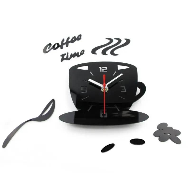 

3D DIY Acrylic Wall Clock Modern Kitchen Home Decor Coffee Better Time Clock Cup